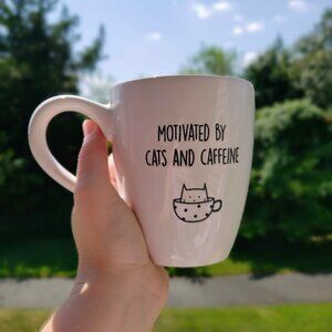 Pier 1 Two-Sided 18-Ounce Mug - Motivated By Cats and Caffeine - Retired Style